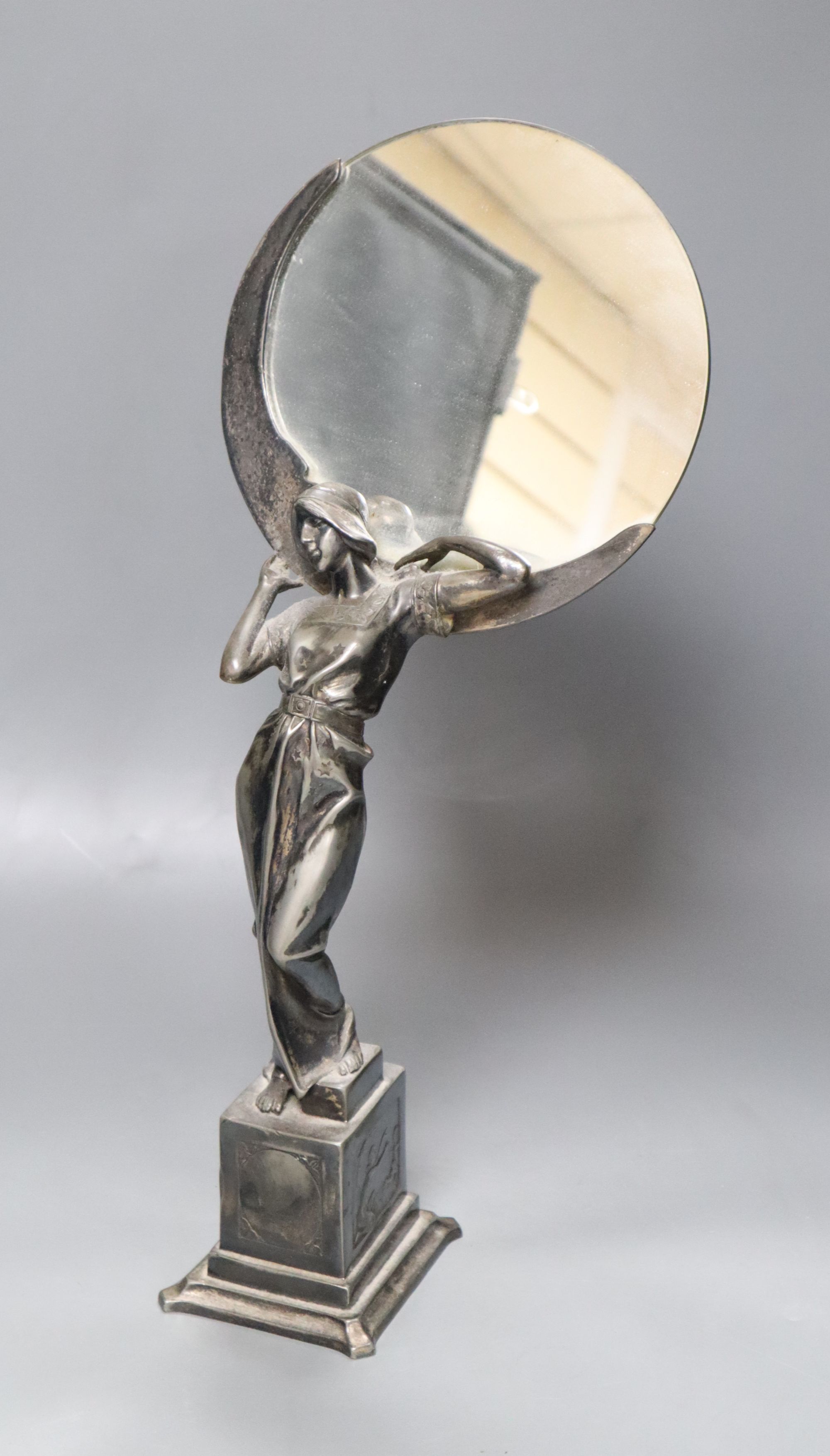 A WMF style pewter figural mirror, height 45cm